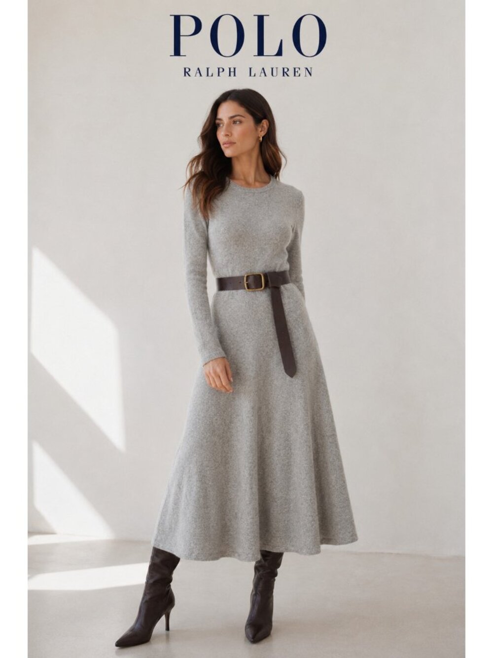 Polo Ralph Lauren 100% Cashmere Gray Maxi Sweater Dress Size M